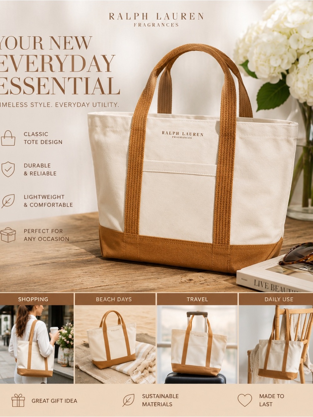 Ralph Lauren Tote beauty Bag purse beach canvas